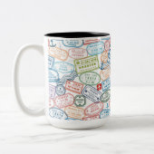Reisontwerp - paspoortstempels tweekleurige koffiemok (Links)