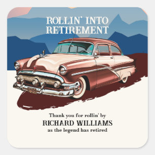 Reispensioen Retro Classic Car Thema Vierkante Sticker