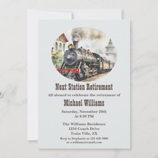 Reispensioen Rolling Party Trein Volgende Station Kaart (Voorkant)