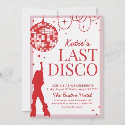 Reisplan voor het laatste disco vrijgezellenweeken kaart (Voorkant)