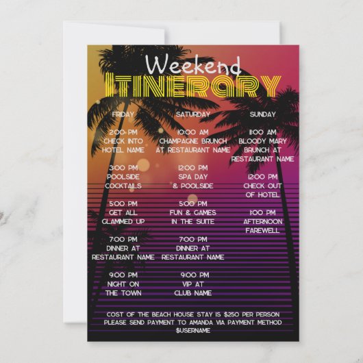 Reisplan voor vrijgezellenfeest in Miami Beach Kaart (Achterkant)