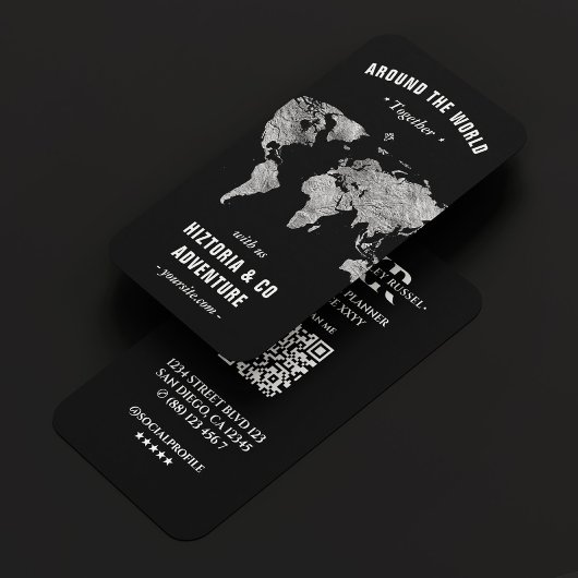 Reisplanner Zilveren Wereldkaart Zwarte Gids Visitekaartje