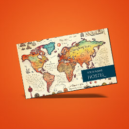 Reisplattegrond hostel  oude stijl retro tekening visitekaartje