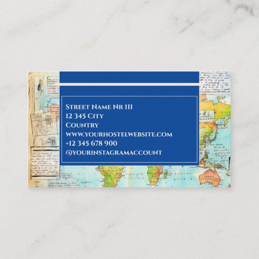 Reisplattegrond hostel  oude stijl retro tekening visitekaartje (Achterkant)