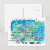 Reisplattegrond New Orleans Louisiana Briefkaart (Voorkant / Achterkant)