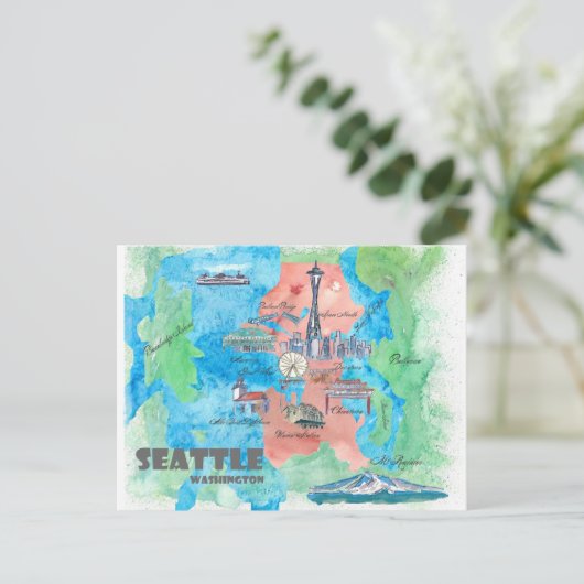 Reisplattegrond Seattle Washington Briefkaart (Staand voorkant)