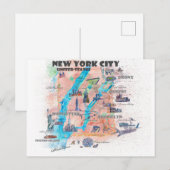 Reisplattegrond van New York City met straatkaart Briefkaart (Voorkant / Achterkant)