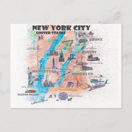 Reisplattegrond van New York City met straatkaart Briefkaart (Voorkant)