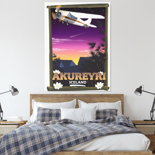 Reisposter Akureyri IJsland Canvas Afdruk (Insitu (Slaapkamer))