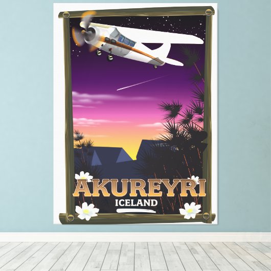 Reisposter Akureyri IJsland Canvas Afdruk (Insitu (Houten vloer))