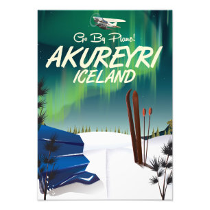 Reisposter Akureyri IJsland Foto Afdruk