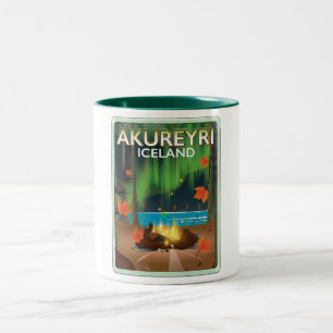 Reisposter Akureyri IJsland Tweekleurige Koffiemok