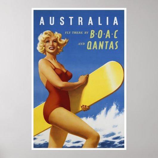 Reisposter Australië Surf Art Qantas Print (Voorkant)