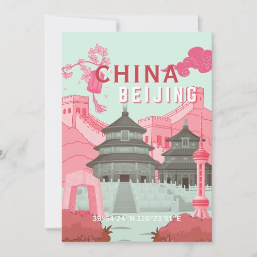 Reisposter Beijing China | Mintgroene, Roze Kunst Bedankkaart (Voorkant)