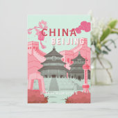 Reisposter Beijing China | Mintgroene, Roze Kunst Bedankkaart (Staand voorkant)