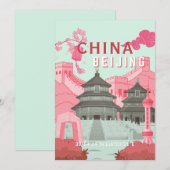 Reisposter Beijing China | Mintgroene, Roze Kunst Bedankkaart (Voorkant / Achterkant)