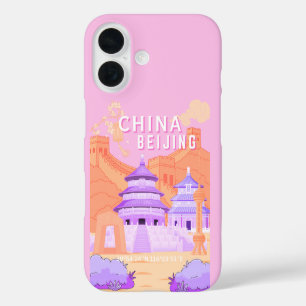 Reisposter Beijing China Roze & Lavendel Kunst iPhone 16 Hoesje