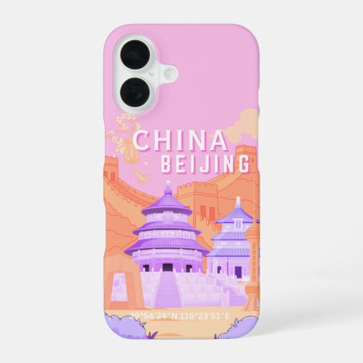 Reisposter Beijing China | Roze & Lavendel Kunst iPhone 16 Hoesje (Achterkant)