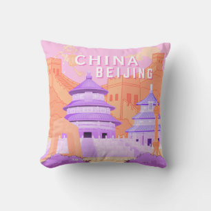 Reisposter Beijing China Roze & Lavendel Kunst Kussen