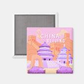 Reisposter Beijing China | Roze & Lavendel Kunst Magneet (Voorkant / Achterkant)