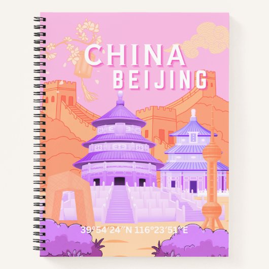 Reisposter Beijing China | Roze & Lavendel Kunst Notitieboek (Voorkant)