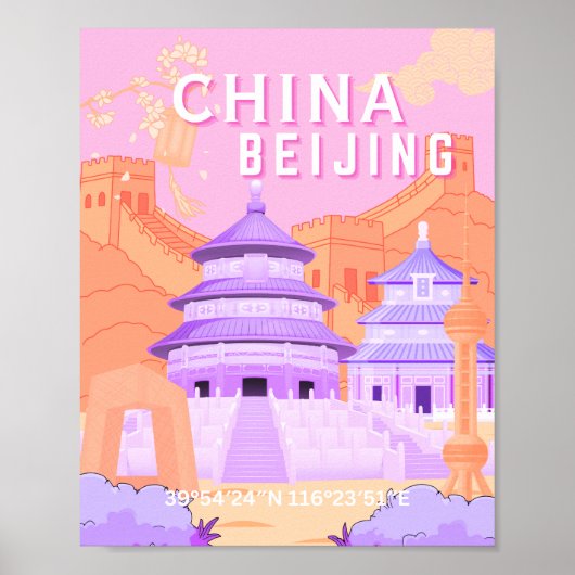 Reisposter Beijing China | Roze & Lavendel Kunst Poster (Voorkant)