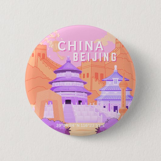Reisposter Beijing China | Roze & Lavendel Kunst Ronde Button 5,7 Cm (Voorkant)