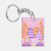 Reisposter Beijing China | Roze & Lavendel Kunst Sleutelhanger (Voorkant Links)