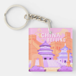 Reisposter Beijing China   Roze & Lavendel Kunst Sleutelhanger