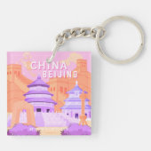 Reisposter Beijing China | Roze & Lavendel Kunst Sleutelhanger (Achterkant)
