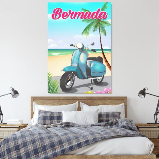 Reisposter Bermuda Beach Scooter Canvas Afdruk (Insitu (Slaapkamer))