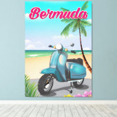 Reisposter Bermuda Beach Scooter Canvas Afdruk (Insitu (Houten vloer))
