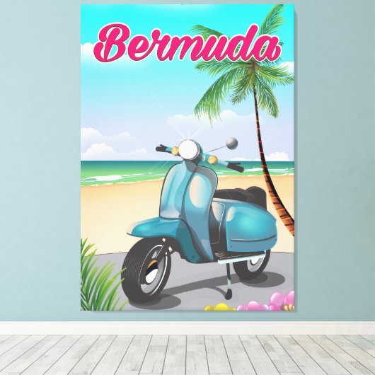 Reisposter Bermuda Beach Scooter Canvas Afdruk (Insitu (Houten vloer))