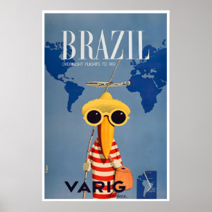 Reisposter Brazilië Rio De Janeiro Kunst Varig Poster