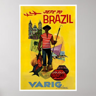 Reisposter Brazilië Varig Airlines Art Rio De Poster