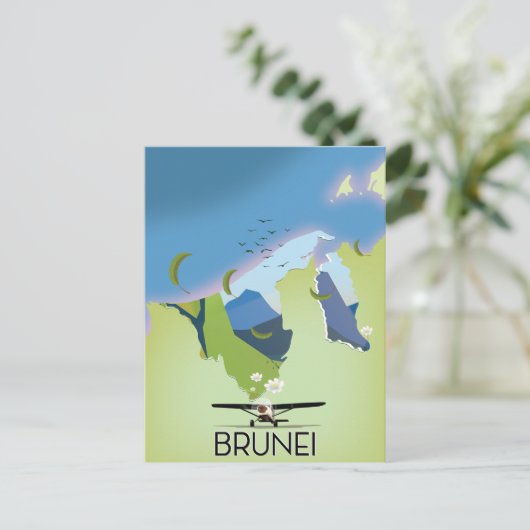 reisposter Brunei Map Briefkaart (Staand voorkant)
