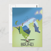 reisposter Brunei Map Briefkaart (Voorkant / Achterkant)