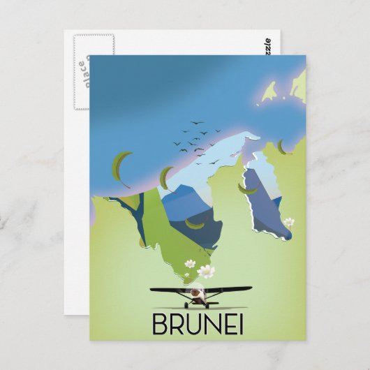 reisposter Brunei Map Briefkaart (Voorkant / Achterkant)