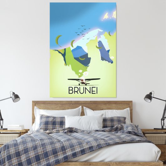 reisposter Brunei Map Canvas Afdruk (Insitu (Slaapkamer))