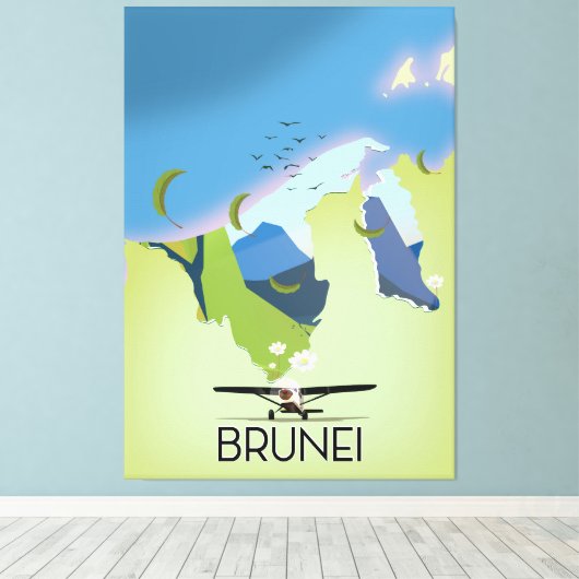 reisposter Brunei Map Canvas Afdruk (Insitu (Houten vloer))