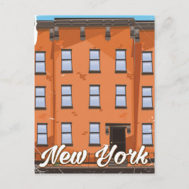 Reisposter cartoon New York Brownstone Briefkaart