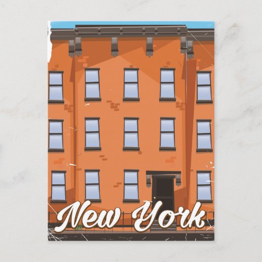 Reisposter cartoon New York Brownstone Briefkaart (Voorkant)