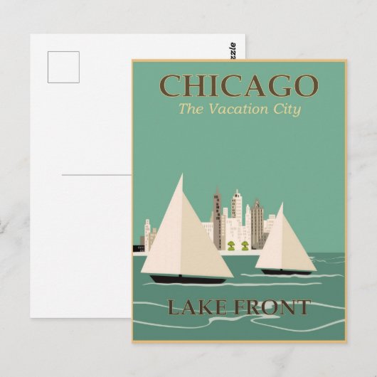 Reisposter Chicago Briefkaart (Voorkant / Achterkant)