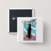 Reisposter Chicago Illinois USA Vierkante Button 5,1 Cm (Voorkant /achterkant)