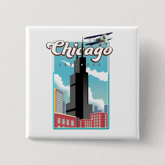 Reisposter Chicago Illinois USA Vierkante Button 5,1 Cm (Voorkant)