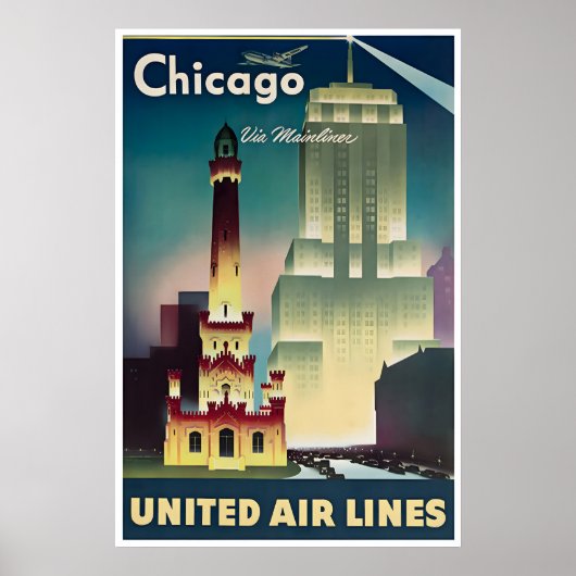 Reisposter Chicago Verenigde Print Stads Kunst (Voorkant)