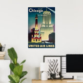 Reisposter Chicago Verenigde Print Stads Kunst (Thuiskantoor)
