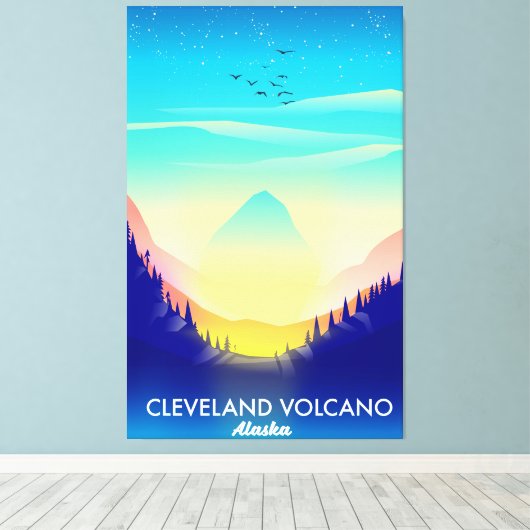 Reisposter Cleveland Volcano Alaska Canvas Afdruk (Insitu (Houten vloer))