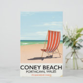 Reisposter Coney Beach Porthcawl Wales Briefpapier (Staand voorkant)