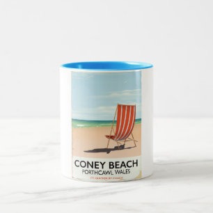 Reisposter Coney Beach Porthcawl Wales Tweekleurige Koffiemok